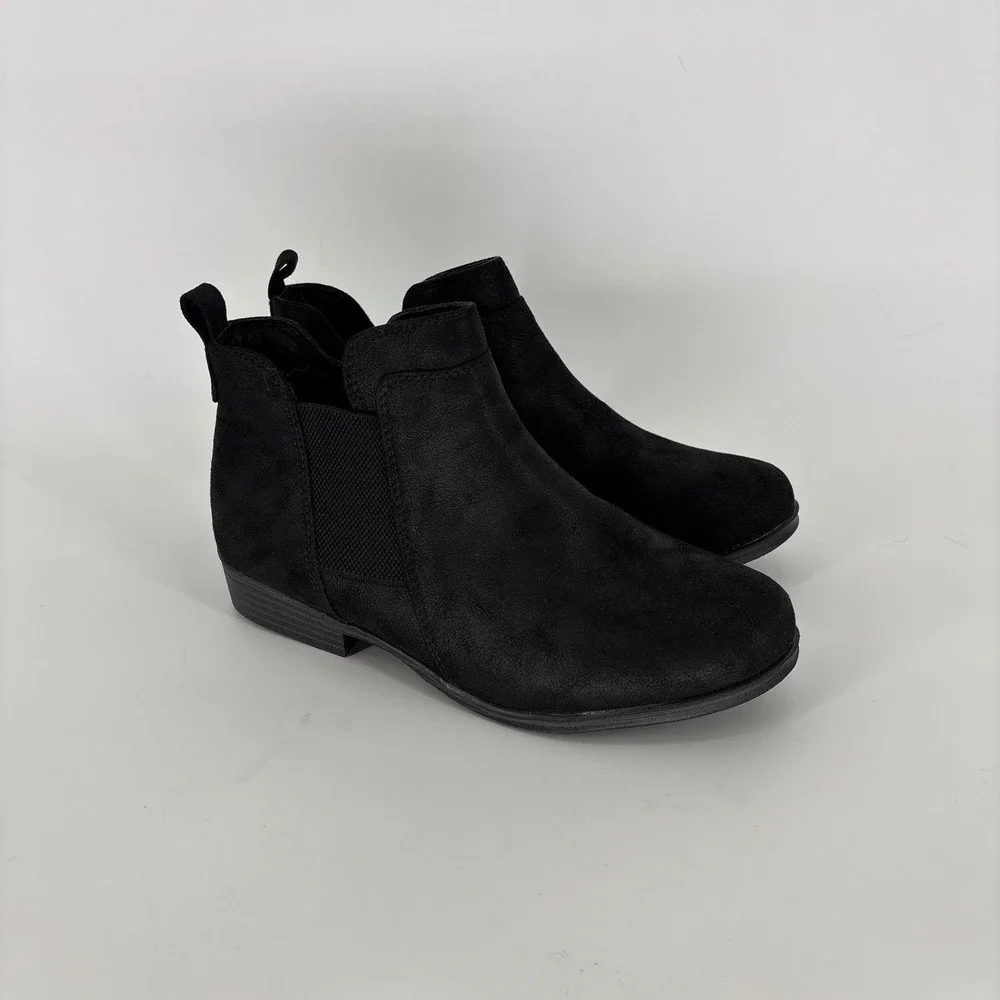 Mia Little Flynn Ankle Boots Black Kids Size 5 Faux Suede Side Zip Low Heel
